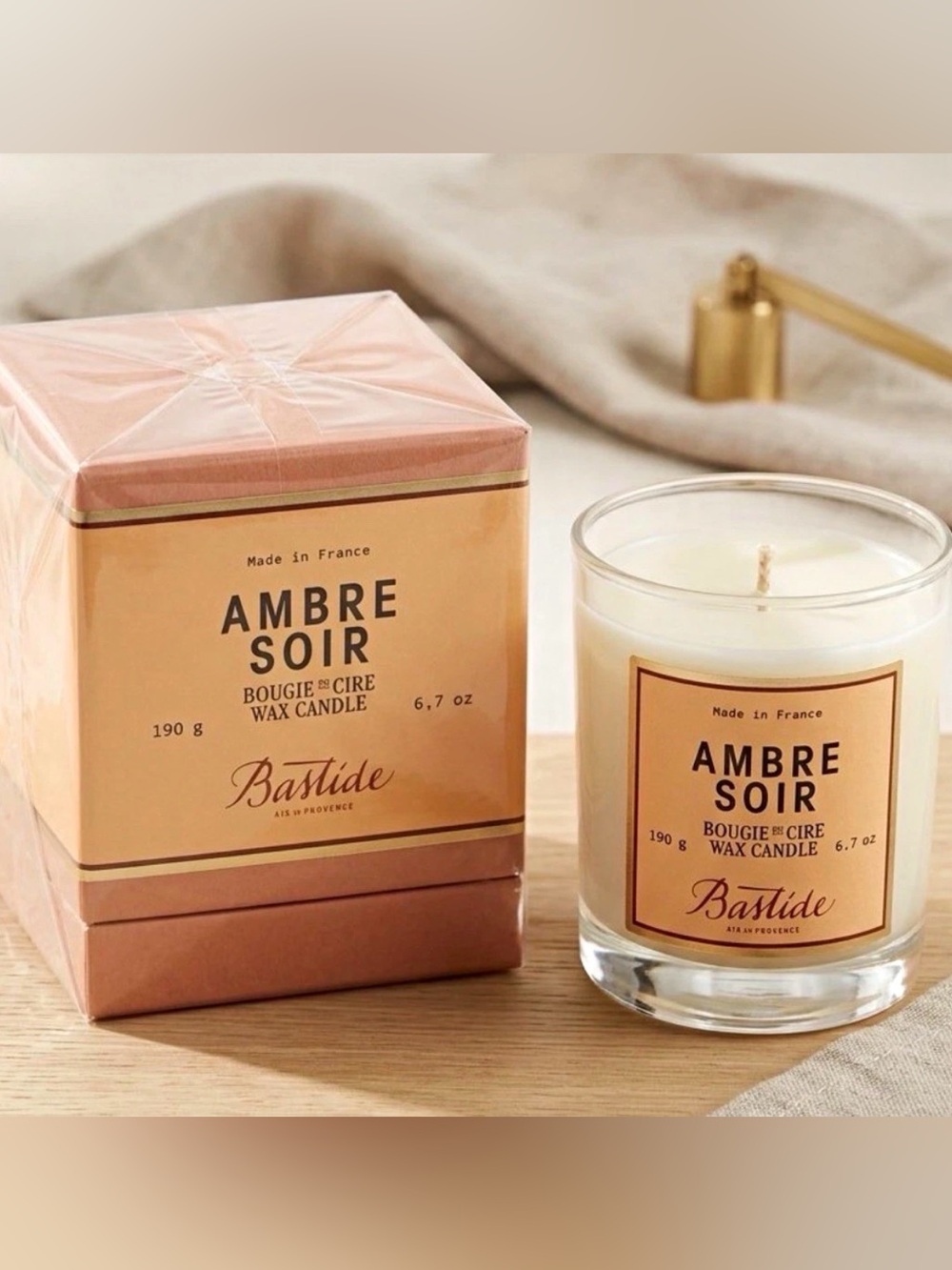 Bastide Ambre Soir Scented Wax Candle White Glass Jar 190g French Theme-Sealed